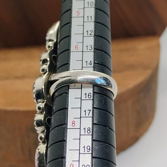 Handmade Dahlia Turquoise Sterling Silver Long Blossom Ring Size 7 Pink Purple - Picture 6 of 7